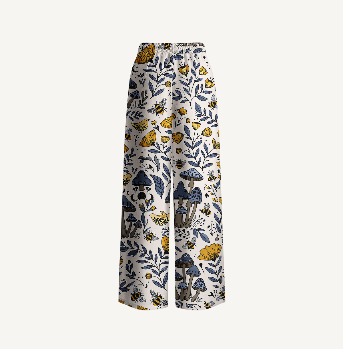 Bee Whisper Forest Print Wide Leg Tie Waist Pants With Pockets