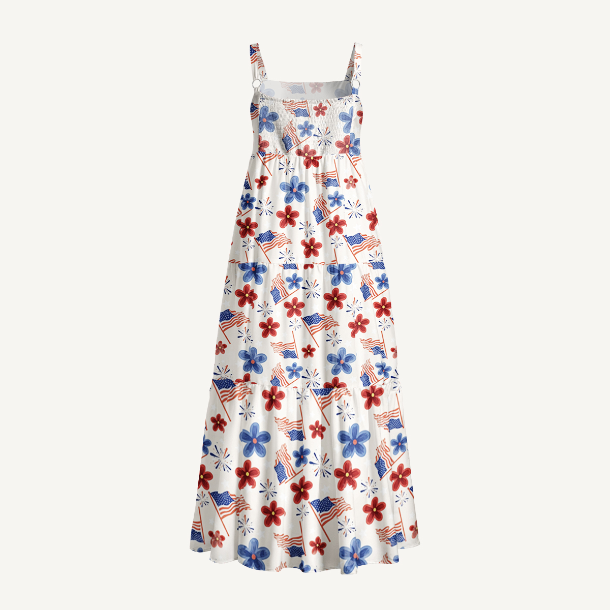 Patriotic Blossom Flag Print Wide Straps Maxi Dress With Pockets