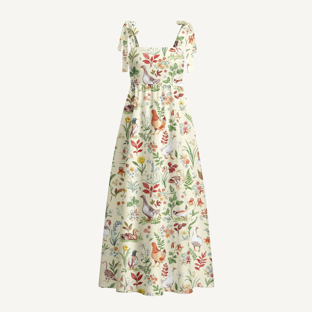 Countryside Garden Critter Print Bow Strap Maxi Dress