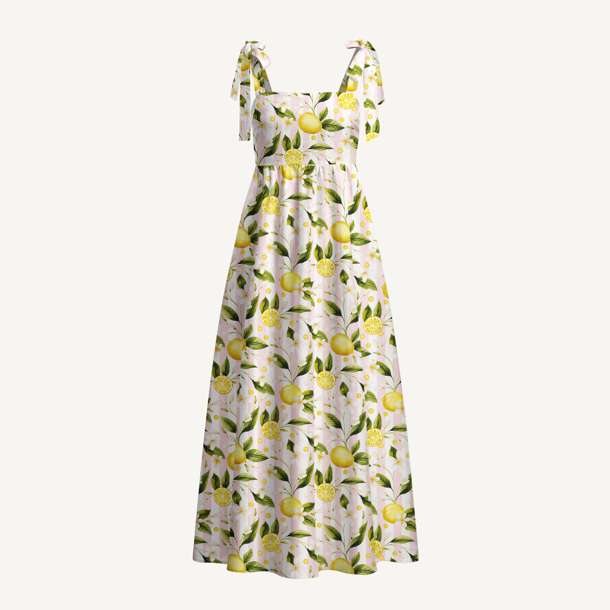 Lemon Grove Sunshine Print Bow Strap Maxi Dress