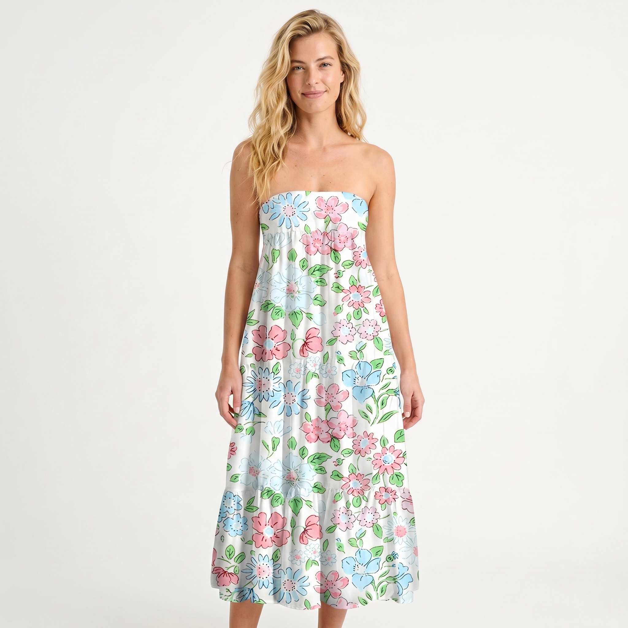 Pastel Cottage Floral Print Convertible Maxi Skirt & Strapless Dress