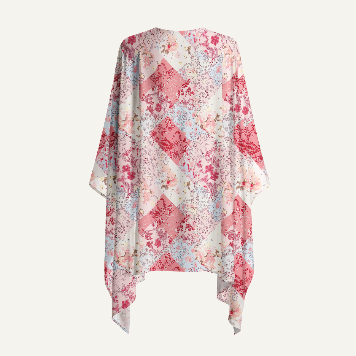 Shabby Chic Floral Patchwork Print Kimono Shawl Wrap